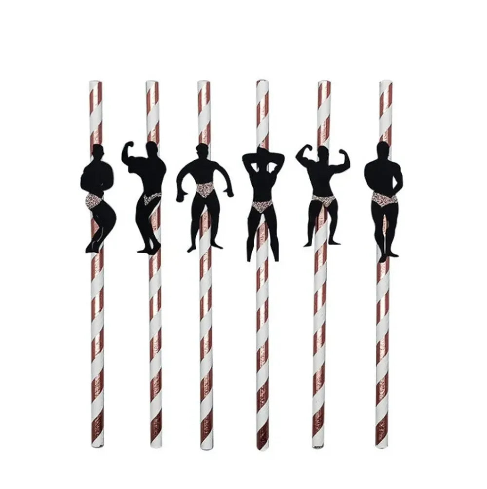 6Pcs Stripper Dancing Men Straws Bachelorette Party Decorations Straws Party Drinking Favors Adult Party Tableware Supplies