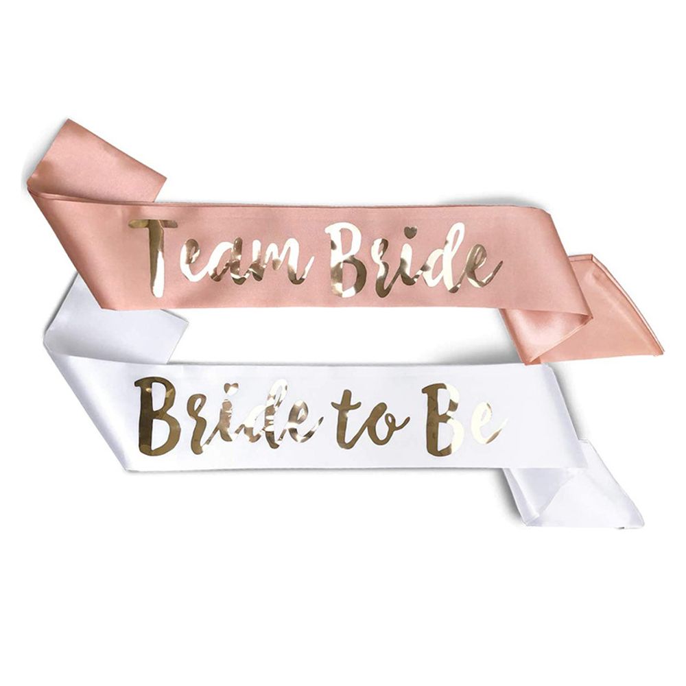 6+1pcs Rose Gold Team Bride Bachelorette Party shoulder strap Bride To Be Satin Sash Party Wedding Bridal Supplies