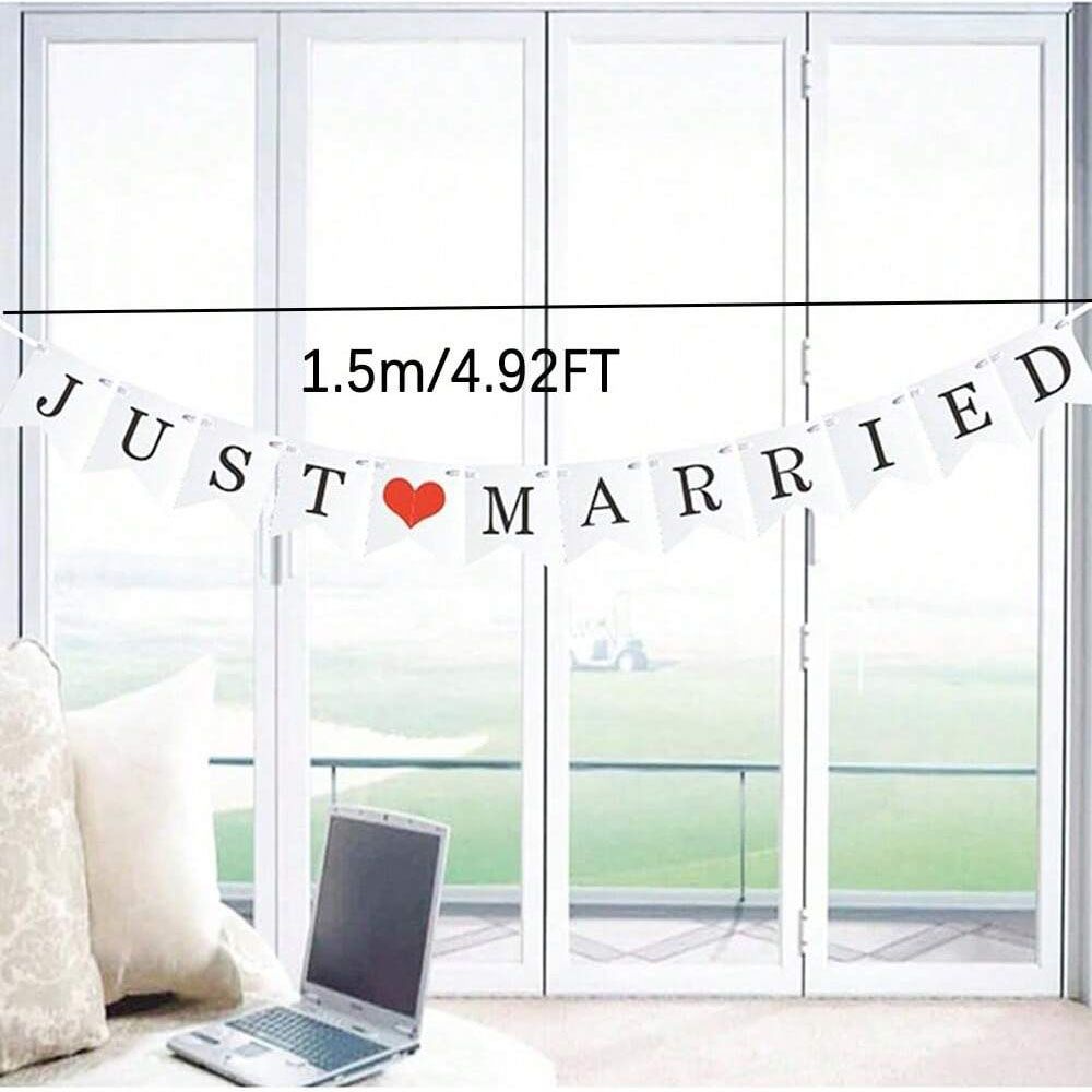 JUST MARRIED Wedding Banner Set, Reception Wedding Decoration, Bride Gifts and Engagement Photo Props, Car Decoration