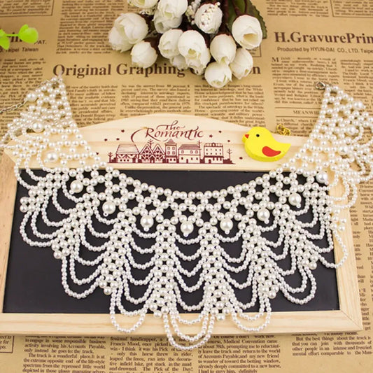 Pearl Beaded Lace Trim Collar Ribbons Women Necklace Wedding Jewelry for Clothes Wedding Dress