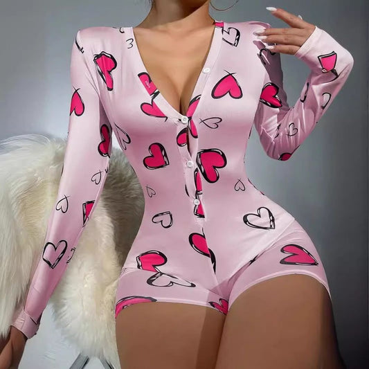 Women's Heart Print pyjama romper sleepwear loungewear