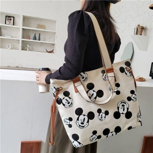 Disney New Large Capacity Canva Bag Summer Casual Tote Bag Women One Shoulder Bag Portable Shopping Bag Girl Cartoon Mickey Tote