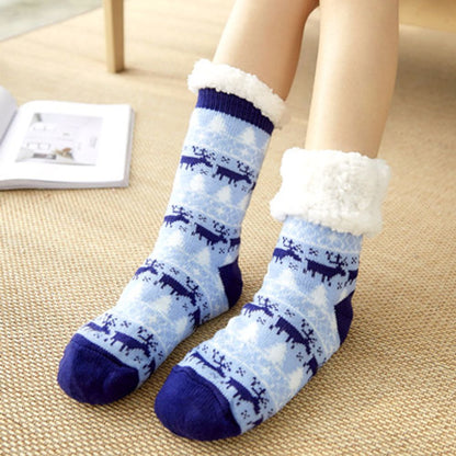 Christmas Fuzzy Fluffy Socks Women Winter Plush Soft Floor Female Anti Slip Non Grip Slippers Short Sock Deer Elk 2023 New Gift