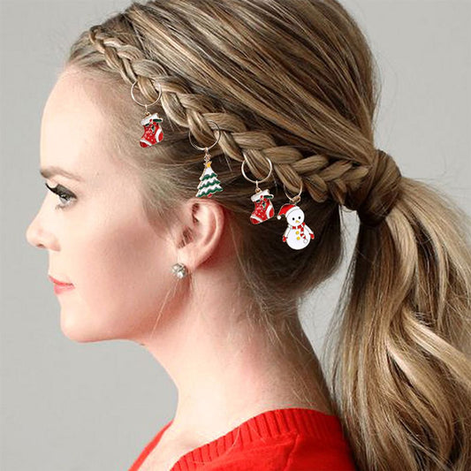 ncmama 12Pcs/set Cute Christmas Hair Ring For Women Girls Snowman Christmas Tree Hair Braids Jewelry Hairpin Ladies Headwear