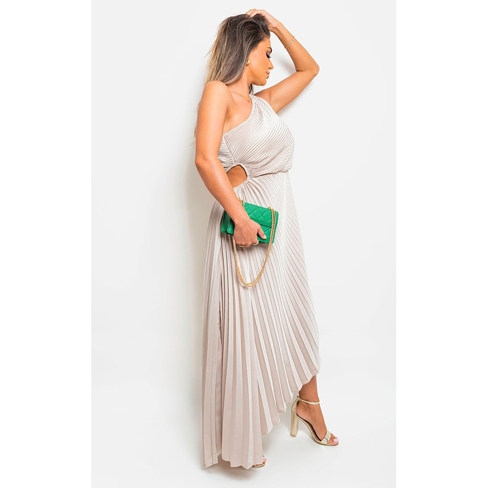 One Shoulder Cut Out Pleated Party Dress