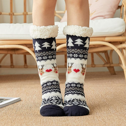 Christmas Fuzzy Fluffy Socks Women Winter Plush Soft Floor Female Anti Slip Non Grip Slippers Short Sock Deer Elk 2023 New Gift