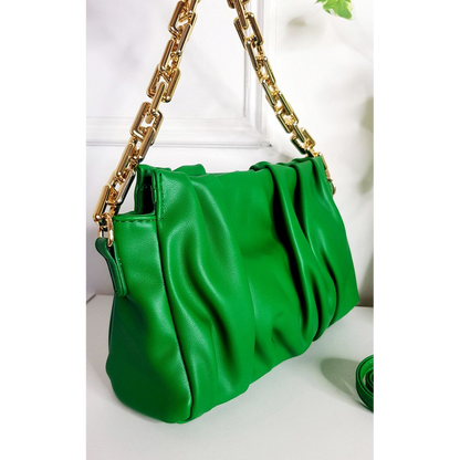 Faux Leather Shoulder Bag with Chain Strap