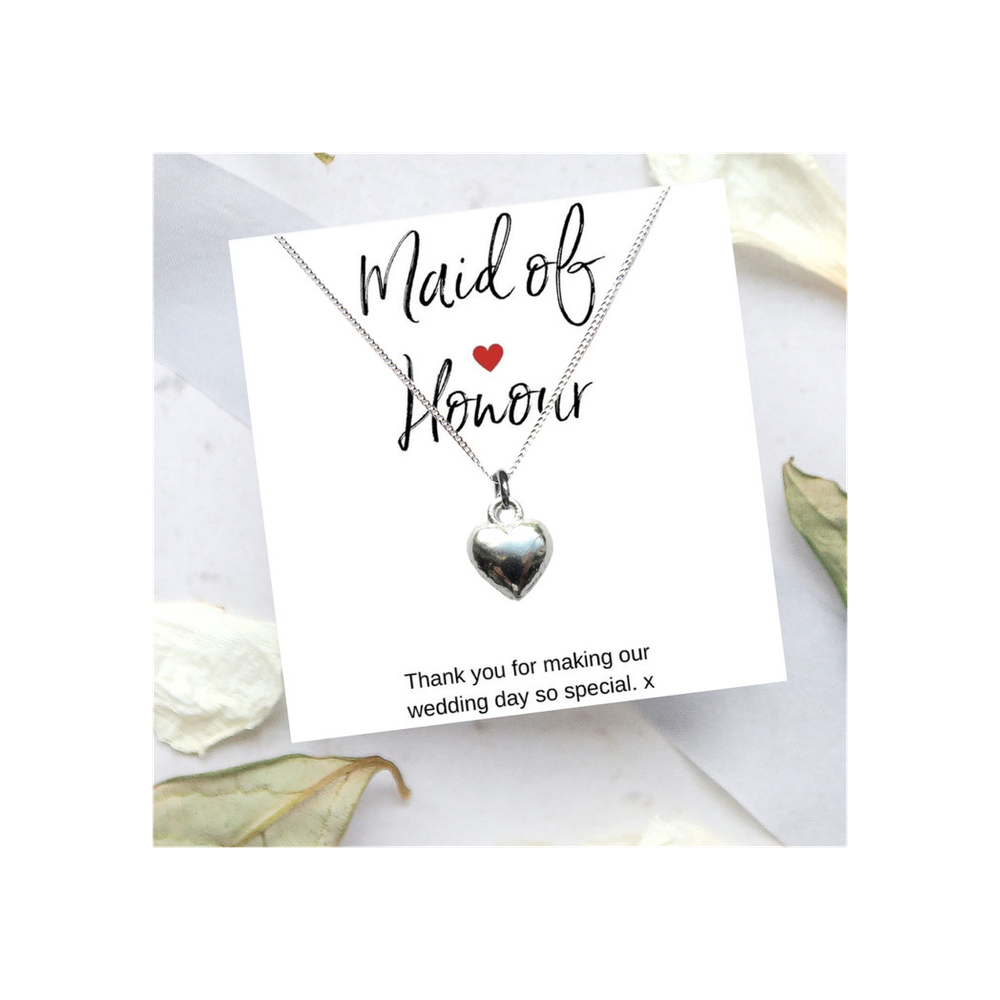 Maid of Honour Heart Necklace & Thank You Card