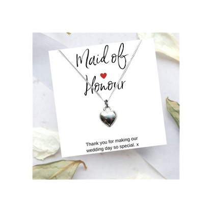 Maid of Honour Heart Necklace & Thank You Card