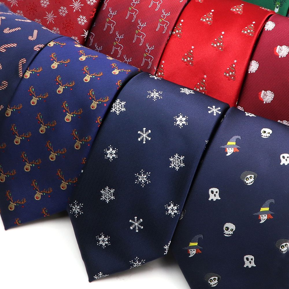 New Christmas Halloween Neckties Red Blue Santa Claus Pattern Ties Christmas Halloween Party Shirt Suit Cravat Accessories Gifts