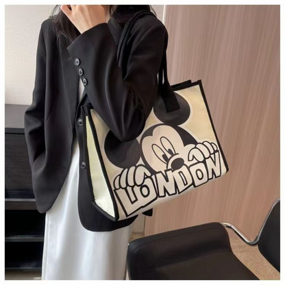 New Disney  Mickey Canvas Bag Women's Versatile Casual Shoulder Bag Commuter Handbag Large Capacity Multifunctional Mommy Bag