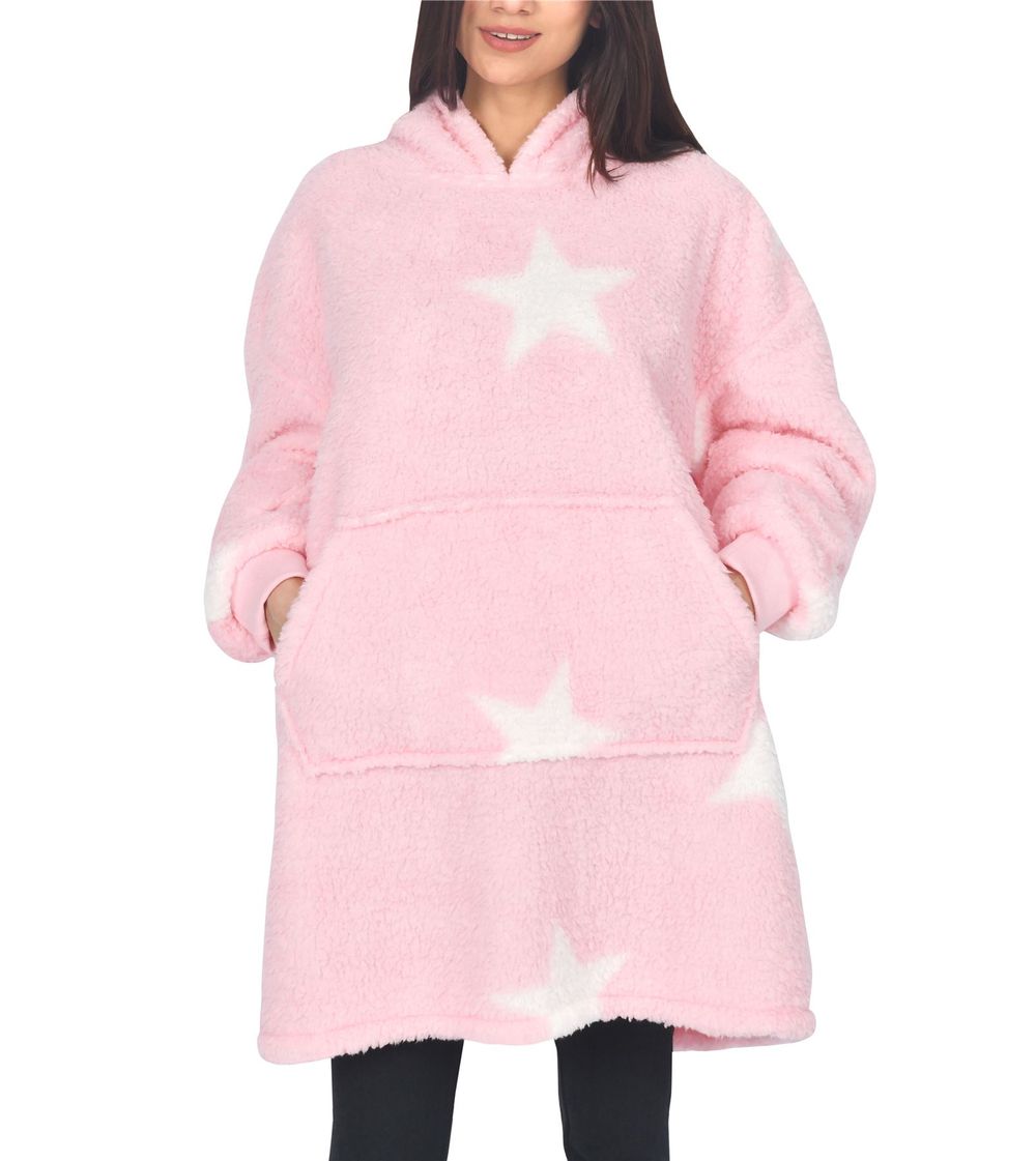 L SINGLE LAYER BORG BLANKET HOODIE PINK