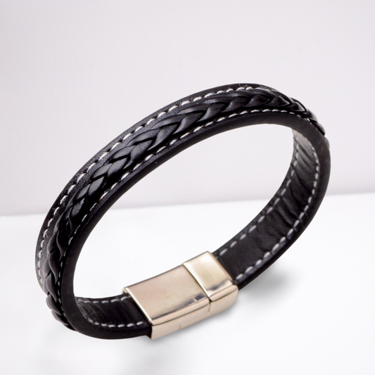 Men's Faux Black Leather Bracelet