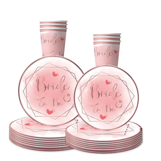 10pcs Hen Party Bride To Be Disposable Tableware Pink Paper Plates Cups Happy Bride To Be Bachelorette Bridal Shower Supplies