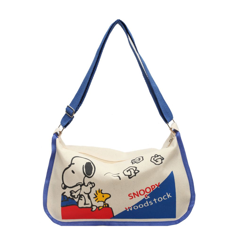 MINISO Disney Serie Cartoon Canvas Bag Large Capacity Handbag Snoopy Shoulder Bag Women Crossbody Bag Adjustable Shoulder Straps