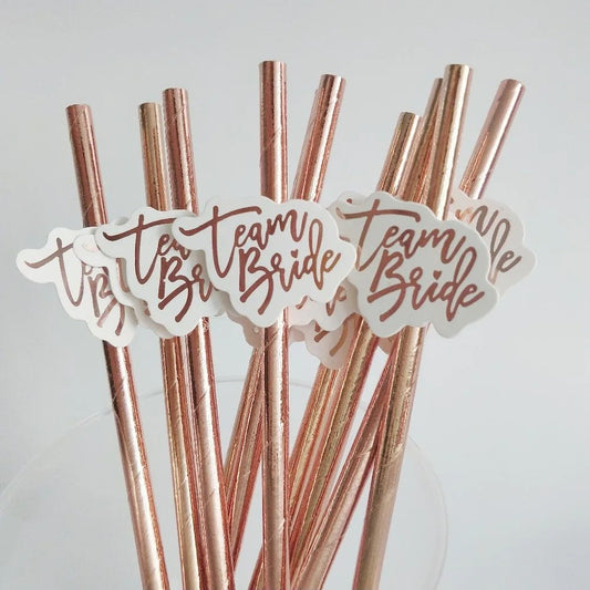 10Pcs Rose Gold Team Bride Straws Hen Party Bachelorette Wedding Party Decoration Supplies