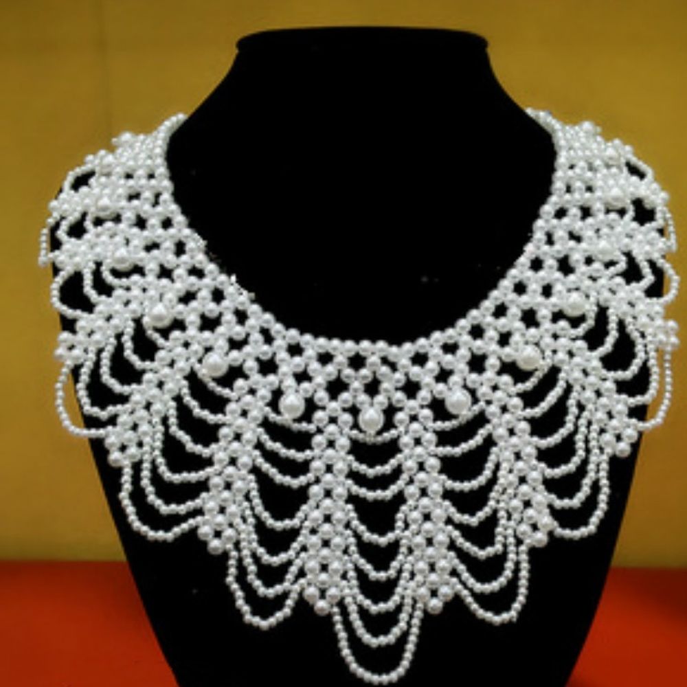 Pearl Beaded Lace Trim Collar Ribbons Women Necklace Jewelry for Clothes Wedding Dress