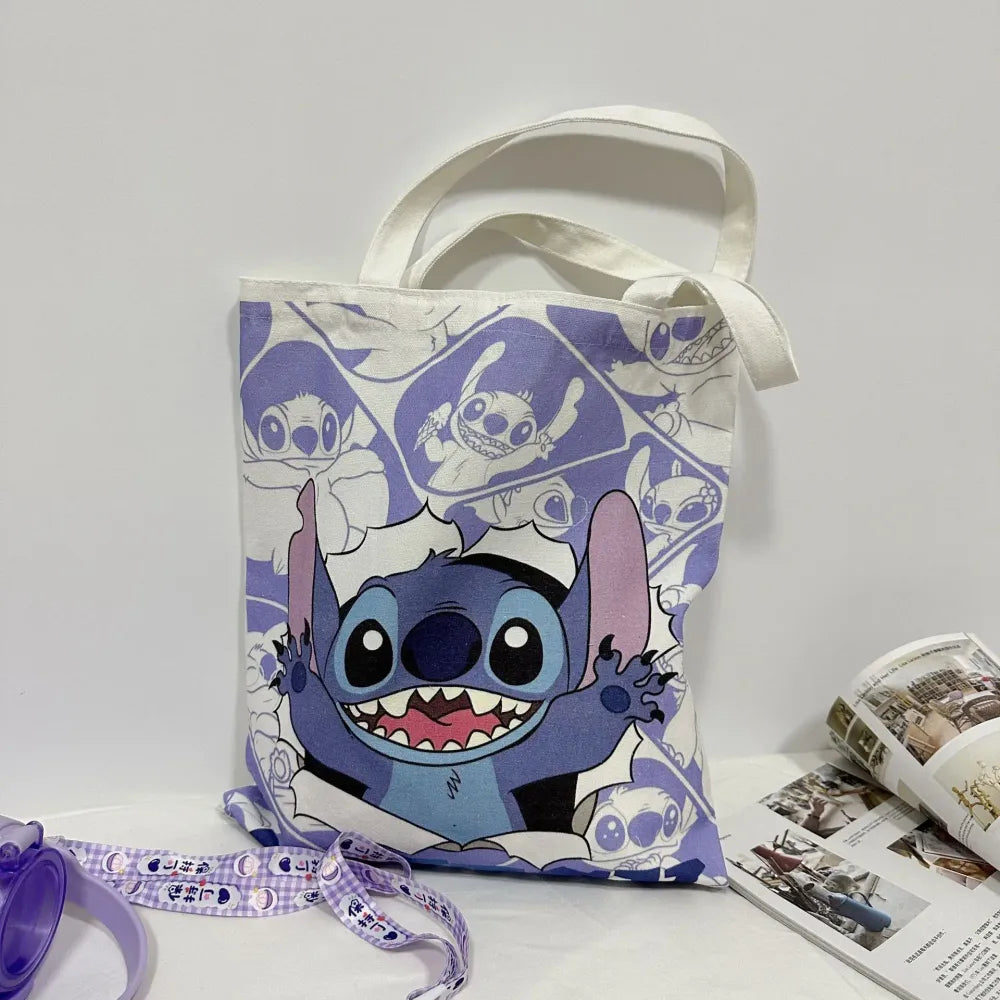 MINISO Diseny Stitch Bag Crossbody Bag STITCH Cartoon Peripheral Cute Canvas Shoulder Lilo and Baby Same Shopping Girls' Bag