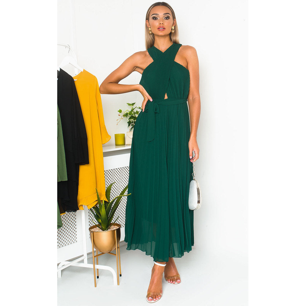 Pleated Crossover Maxi Dress