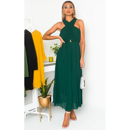 Pleated Crossover Maxi Dress