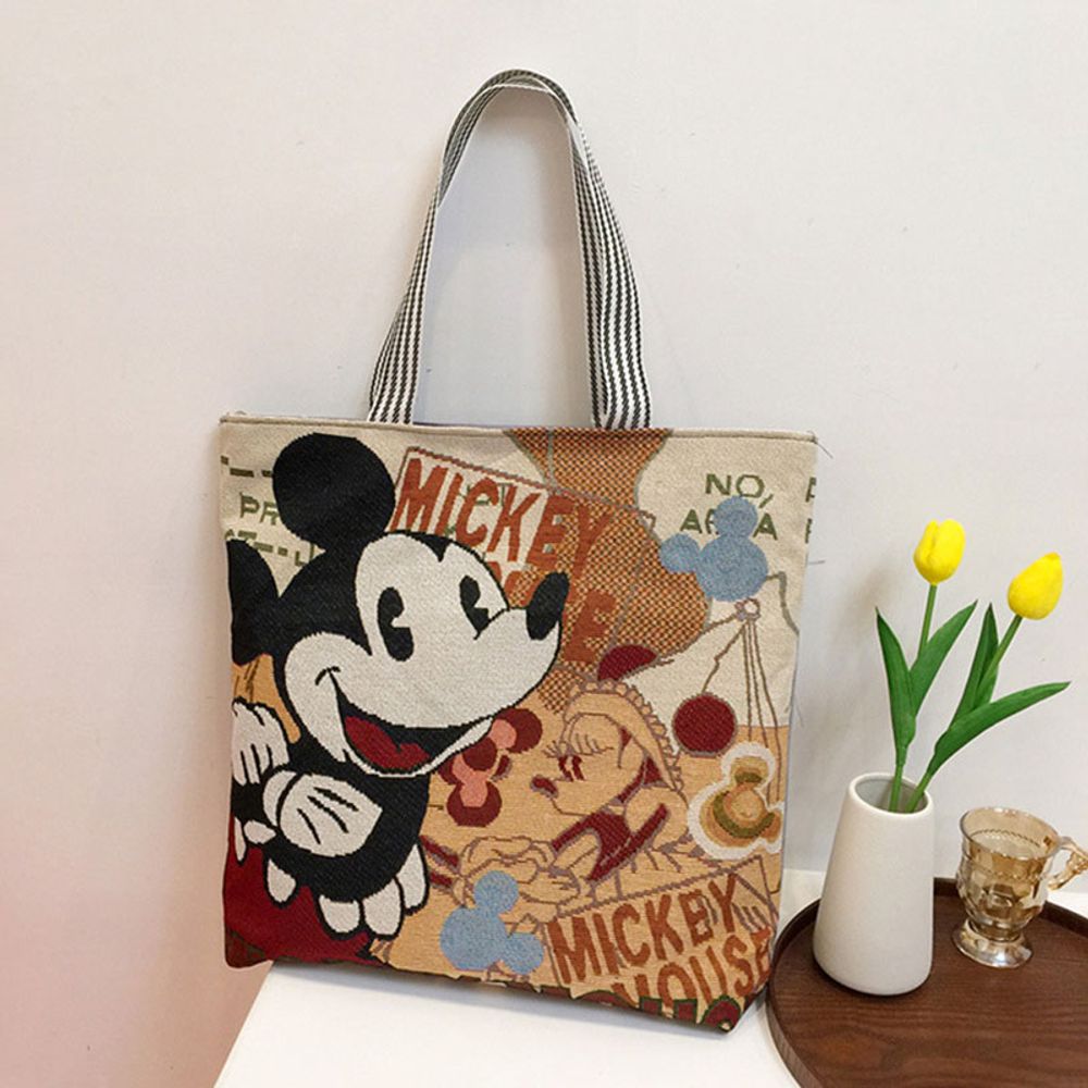 Disney Mickey Mouse Retro Shoulder Bags for Women's Cartoon Anime Canvas Handbags Stitch Winnie Oxford Bag Shopping Storage Bags