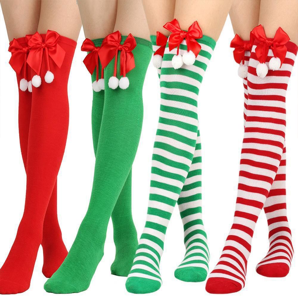 Christmas Bowknot Long Socks Over The Knee Bowknot Long Socks Holiday Ball Socks Cute Dress Socks for Women Lady Girls