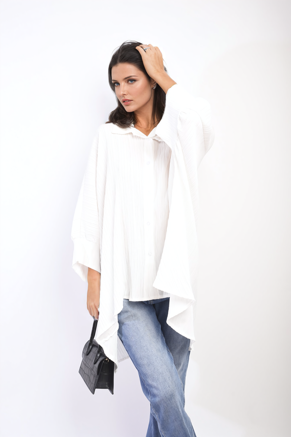 Oversized Long Sleeve Button Front Top