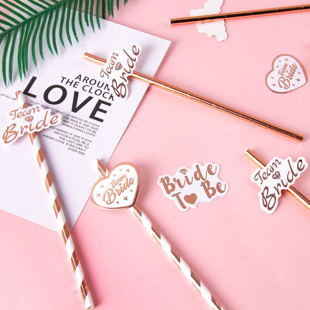 10pcs Rose Gold Team Bride Disposable Paper Straws Hen Party Bachelorette Party Drinking Straw Bride To Be Bride Shower Favors