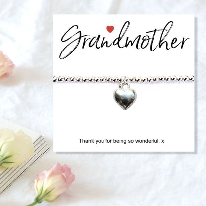 Grandmother Message Card with Heart Charm Bracelet