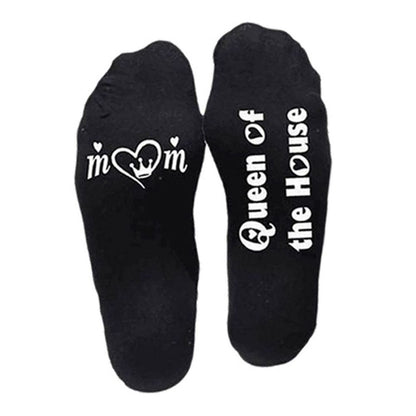 Flo Novelty Cotton Mid Calf Socks with Funny Slogans, Queen of the House, Black