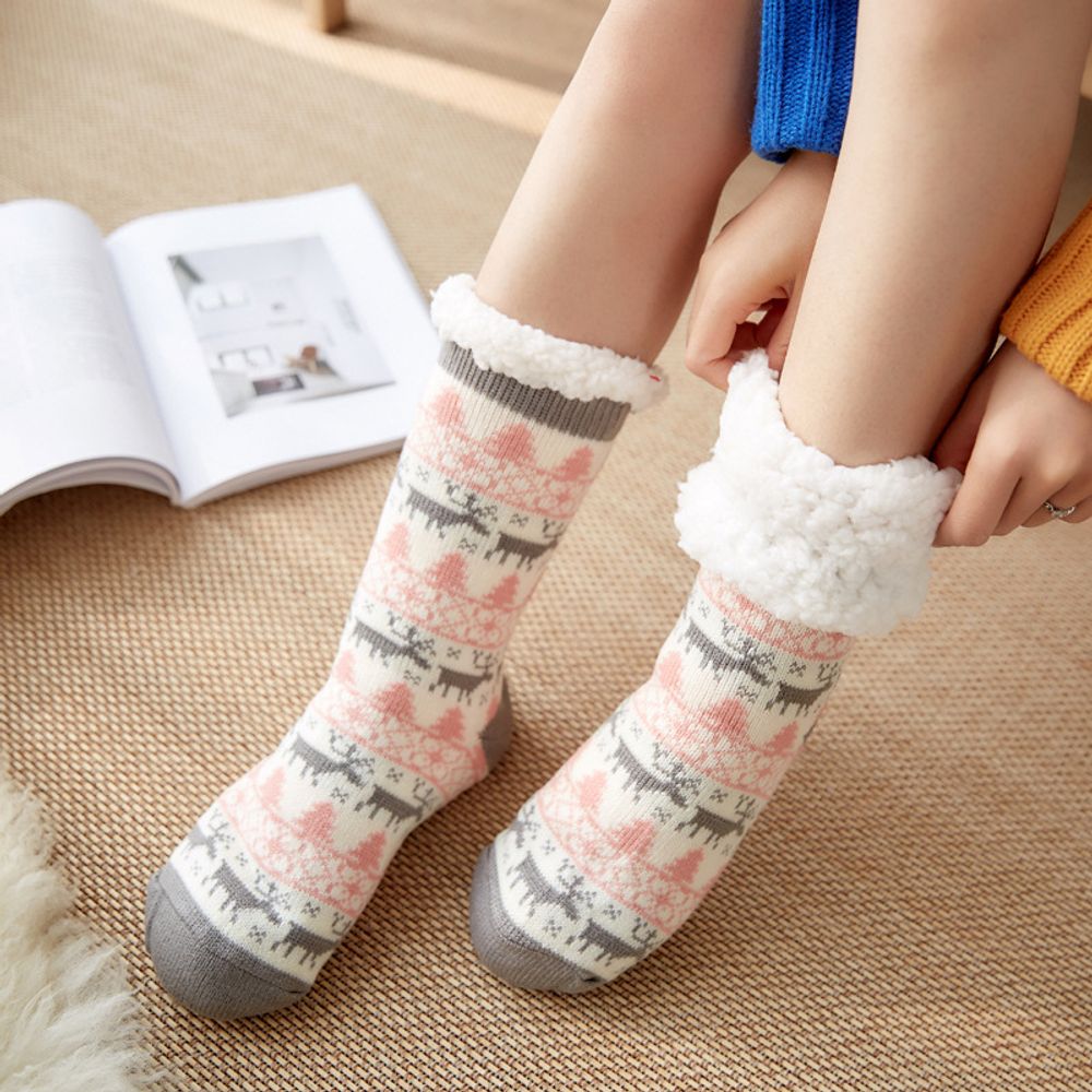 Christmas Fuzzy Fluffy Socks Women Winter Plush Soft Floor Female Anti Slip Non Grip Slippers Short Sock Deer Elk 2023 New Gift