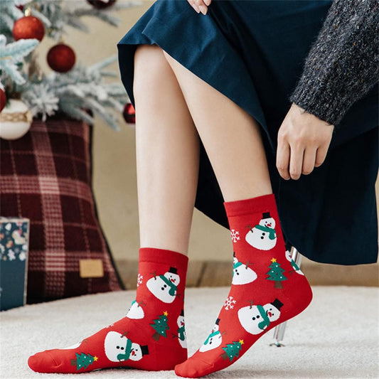 Christmas Cartoon Women Socks Kawaii Funny Santa Claus Snowman Cotton Warm Mid-tube Socks Fashion Stockings New Year Gifts