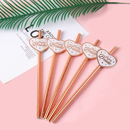 10pcs Rose Gold Team Bride Disposable Paper Straws Hen Party Bachelorette Party Drinking Straw Bride To Be Bride Shower Favors