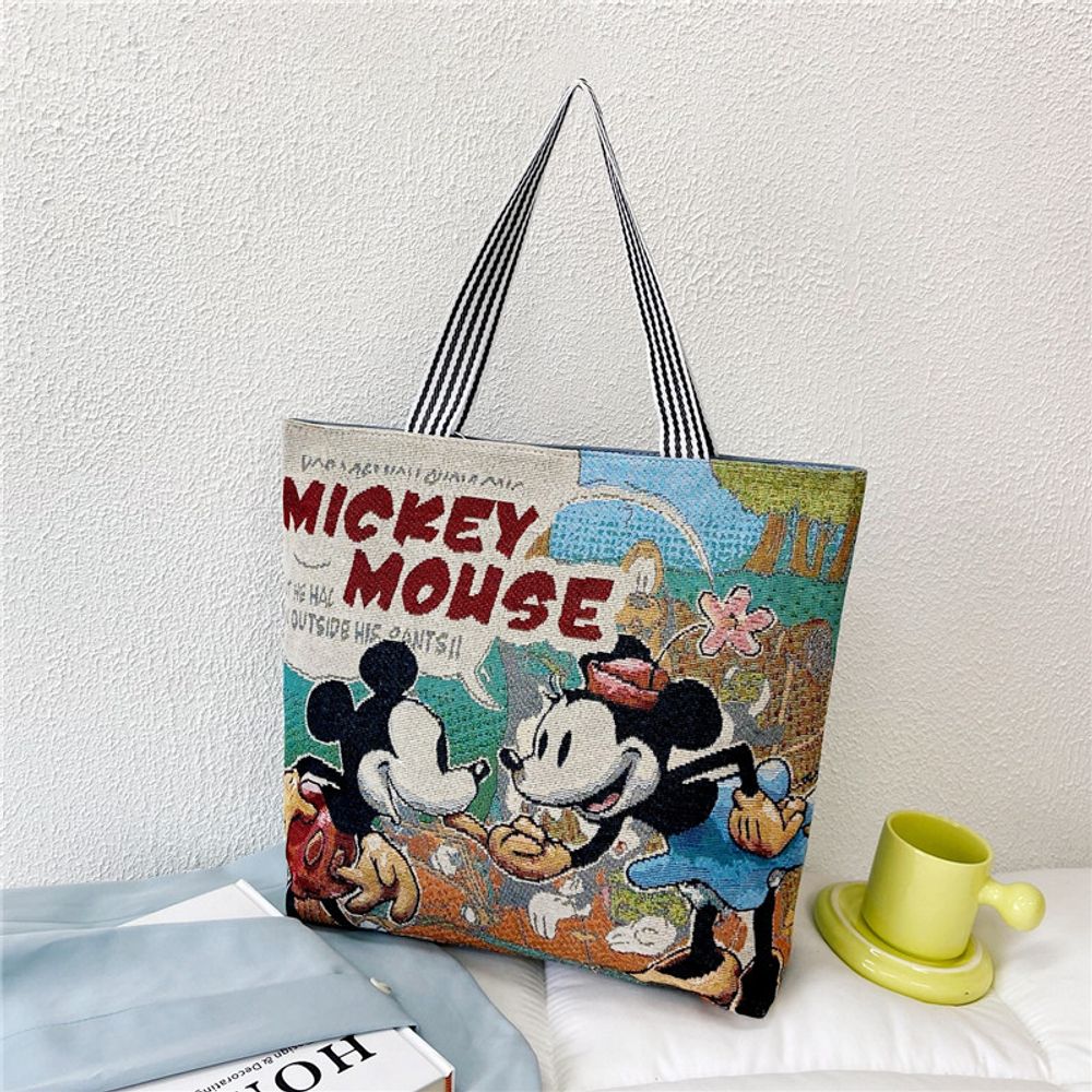 Disney Mickey Mouse Retro Shoulder Bags for Women's Cartoon Anime Canvas Handbags Stitch Winnie Oxford Bag Shopping Storage Bags