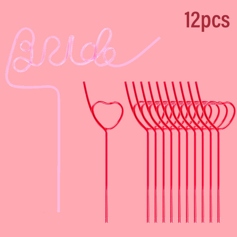 1set Bride To Be Straw Set Wedding Decoration Love Heart Drinking Straws Bachelorette Hen Party Supplies Team Bride Gift