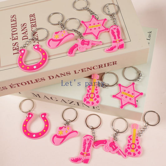 12Pcs Pink Western Cowgirl Boots Cowboy Hat Keychains for Birthday Party Favors Wedding Bridal Shower Bachelorette Party Gifts