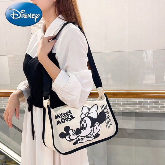 Disney 2023 New Mickey Cartoon Canvas Bag Women's Ins Large Capacity Shoulder Bag Student Class Messenger Dumpling Bag