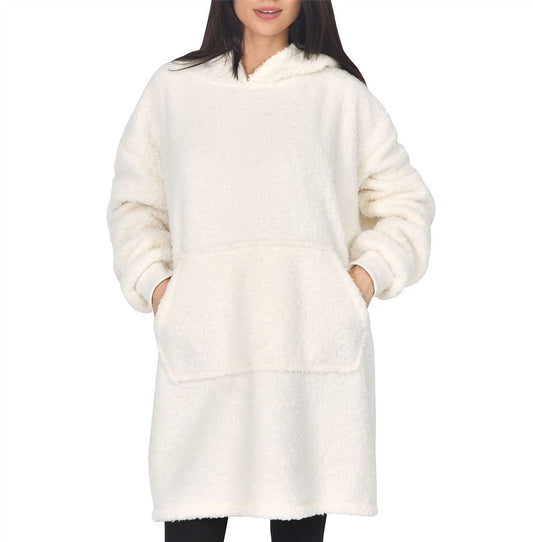 L SINGLE LAYER BORG BLANKET HOODIE CREAM