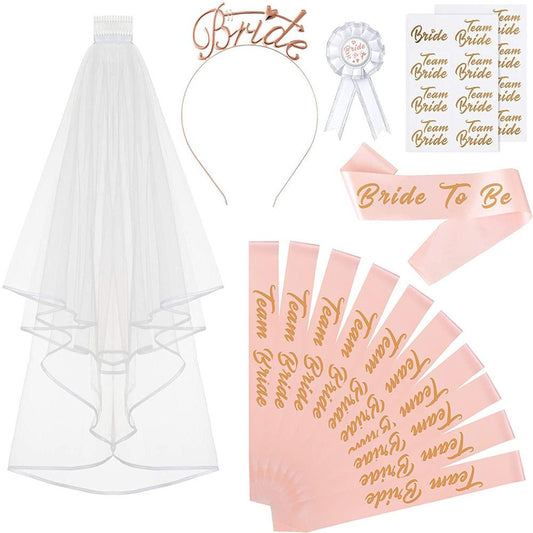 Bachelorette Party Supplies Kit - Includes Bridal Sash, Veil, Headband, and Tattoo for Unforgettable Celebrations