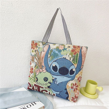 Disney Mickey Mouse Retro Shoulder Bags for Women's Cartoon Anime Canvas Handbags Stitch Winnie Oxford Bag Shopping Storage Bags