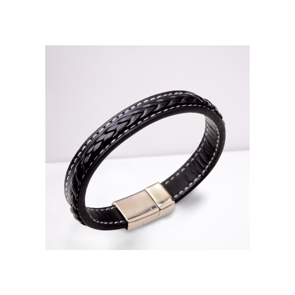 Men's Faux Black Leather Bracelet