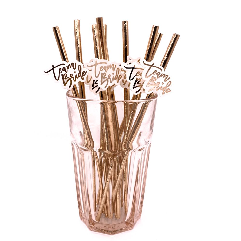 10Pcs Rose Gold Team Bride Straws Hen Party Bachelorette Wedding Party Decoration Supplies