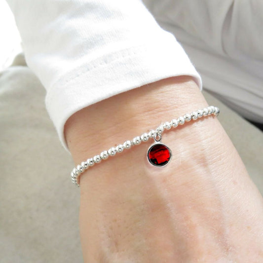 July Birthstone Beaded Bracelet - bright red