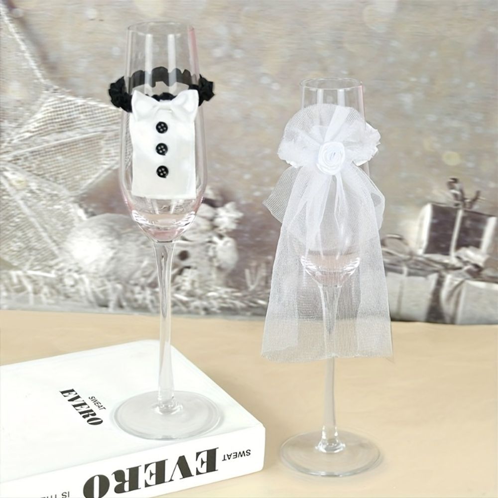 2Pcs Wedding Bride Groom Wine Cups Champagne Glasses Ornaments, Glass DIY To Be Bridal Shower Bachelorette Party Decor