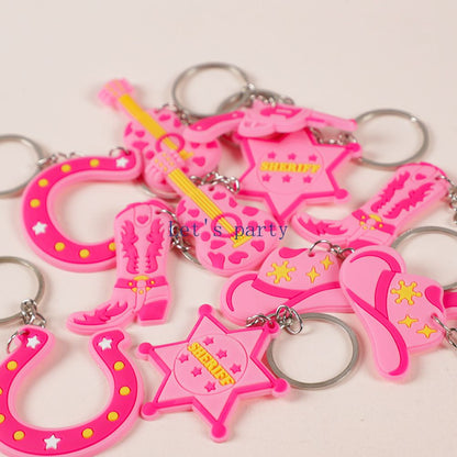 12Pcs Pink Western Cowgirl Boots Cowboy Hat Keychains for Birthday Party Favors Wedding Bridal Shower Bachelorette Party Gifts