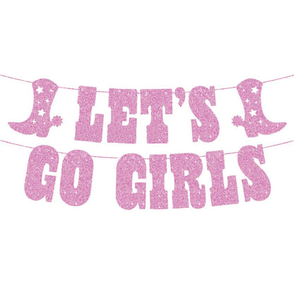 Lets Go Girls Bachelorette Decorations Glitter Banner Boot Cowgirl Hat Garland Bachelorette Party Western Cowgirl Party Supplies