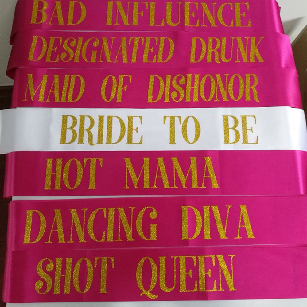 7pcs Set Bride to Be Satin Sash Bachelorette Wedding Bridal Party Supplies Decoration Black Pink Favor Gift Short Queen Hot Mam