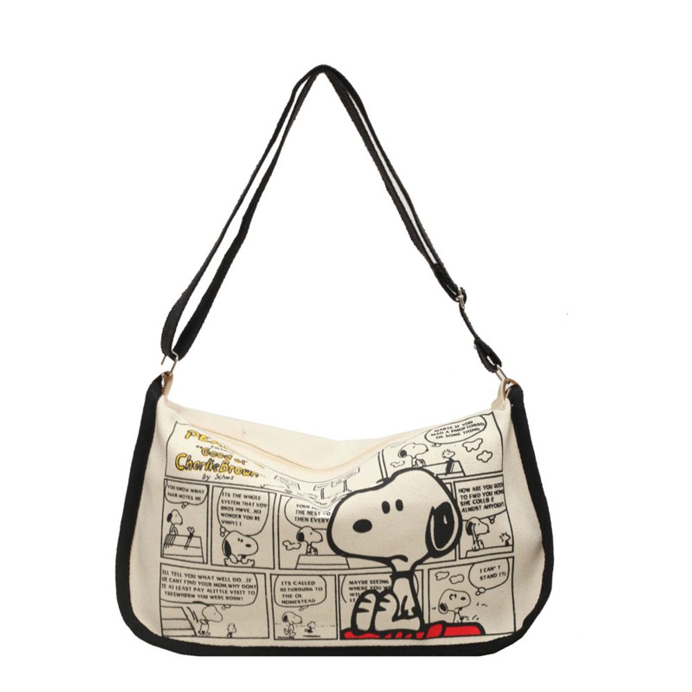 MINISO Disney Serie Cartoon Canvas Bag Large Capacity Handbag Snoopy Shoulder Bag Women Crossbody Bag Adjustable Shoulder Straps