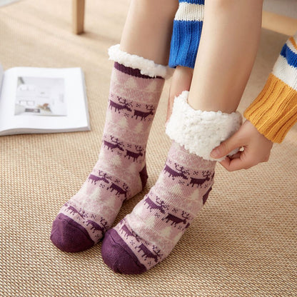 Christmas Fuzzy Fluffy Socks Women Winter Plush Soft Floor Female Anti Slip Non Grip Slippers Short Sock Deer Elk 2023 New Gift