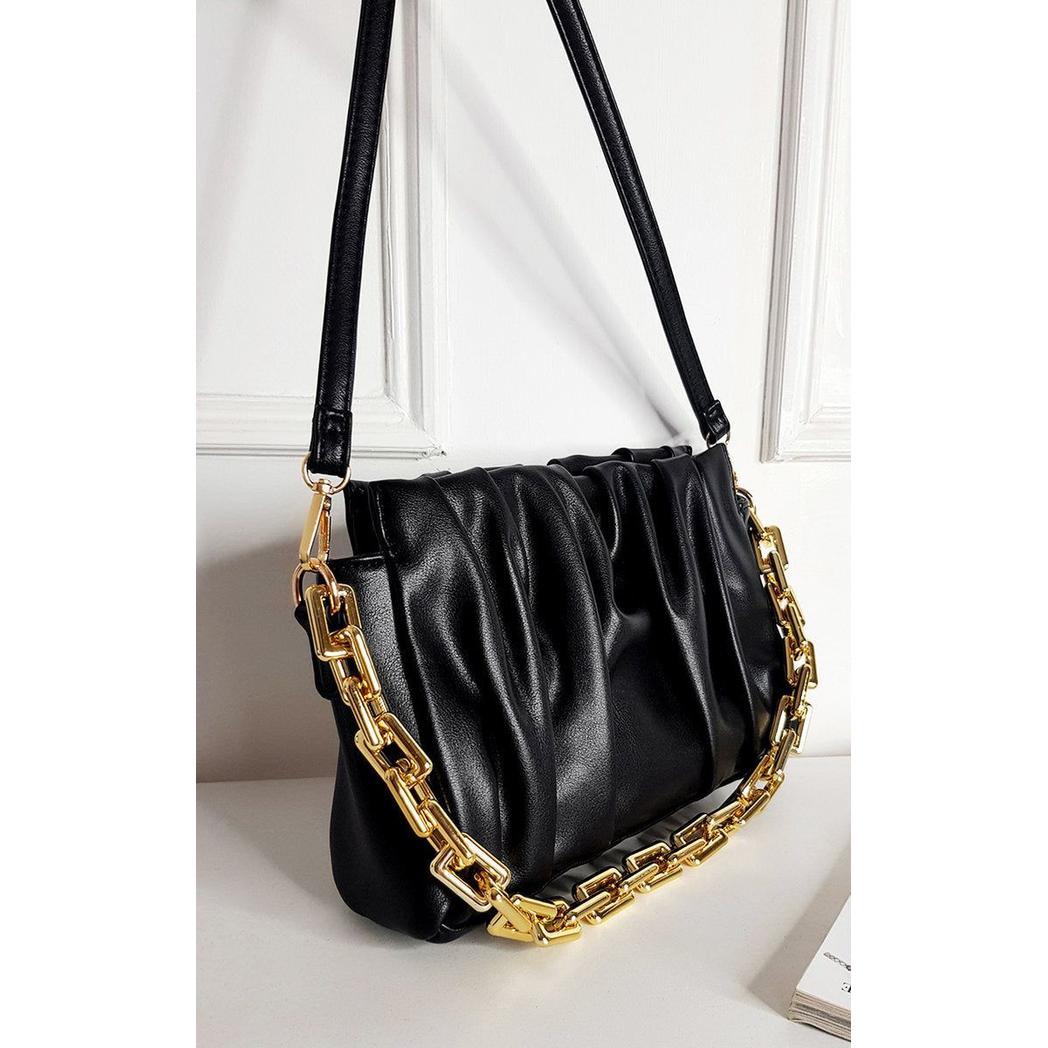 Faux Leather Shoulder Bag with Chain Strap